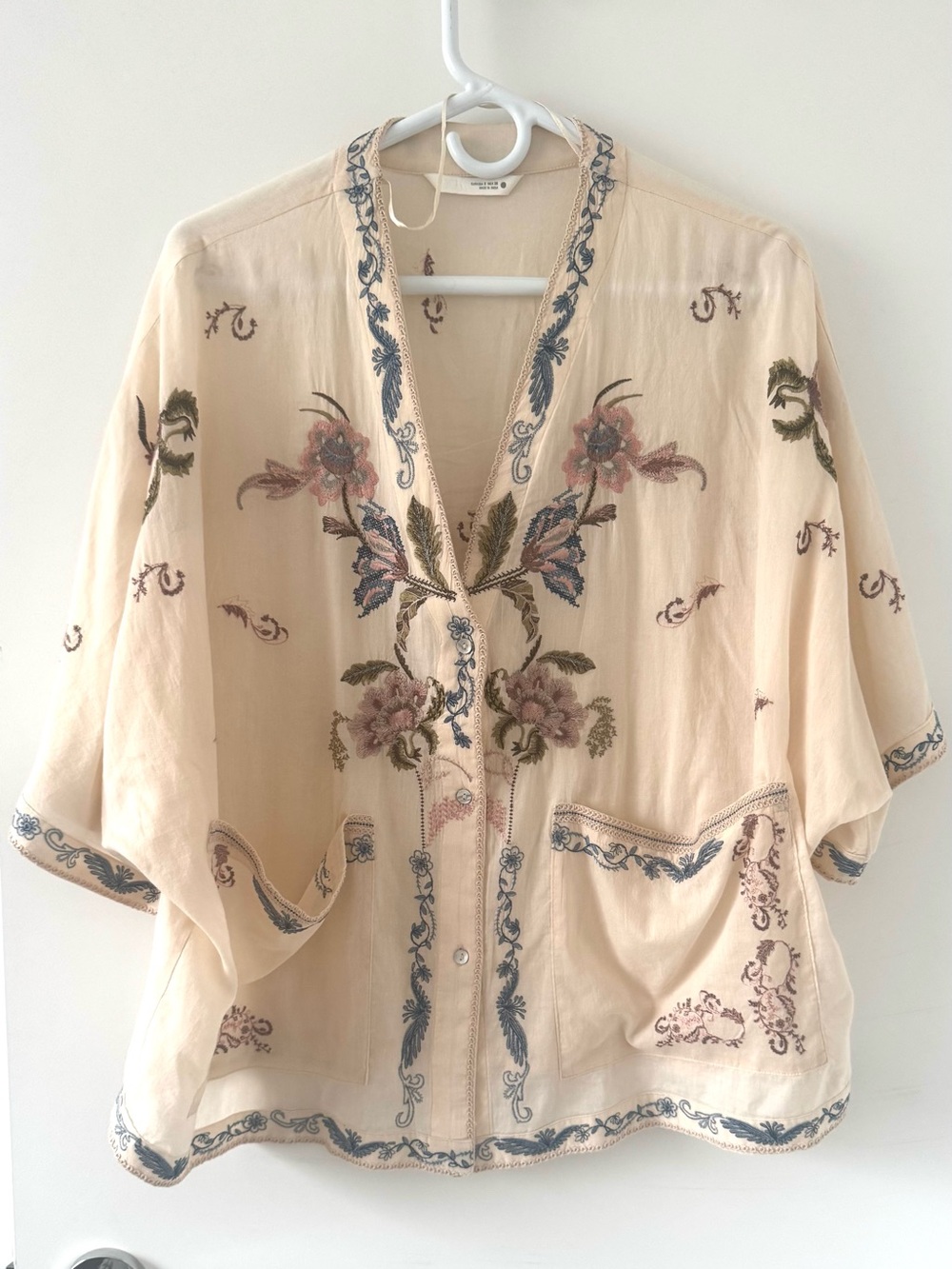 Zara embroidered button up shirt